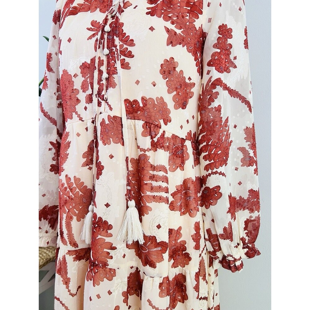 Polagram Cream & Red Big Rose Print Woven Flowy Maxi Dress Boho Prairie Small - Picture 6 of 12